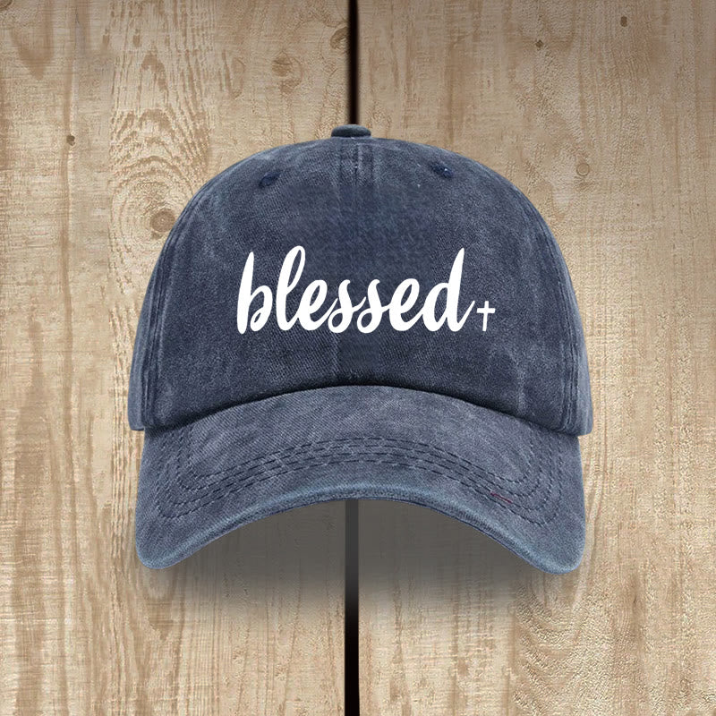 Christianartworkshop Cappello unisex in cotone lavato effetto consumato, stile streetwear, Blessed - Blu navy - image 9