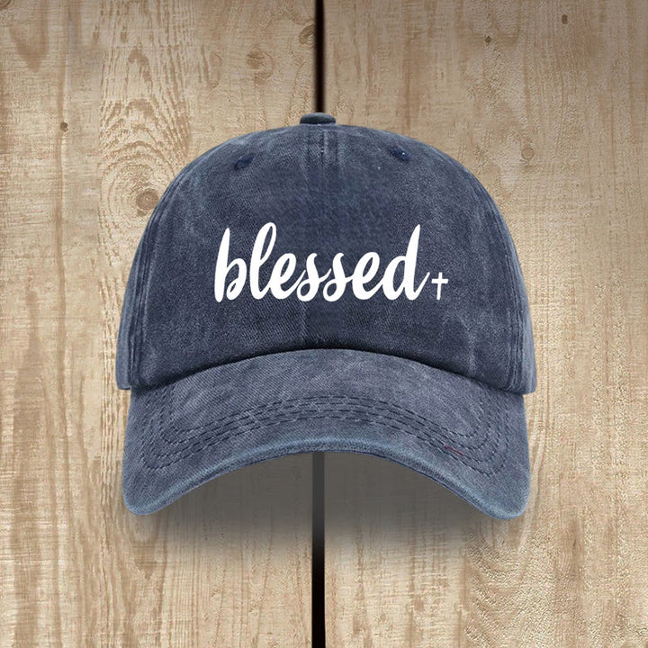 Christianartworkshop Cappello unisex in cotone lavato effetto consumato, stile streetwear, Blessed - Blu navy - image 9