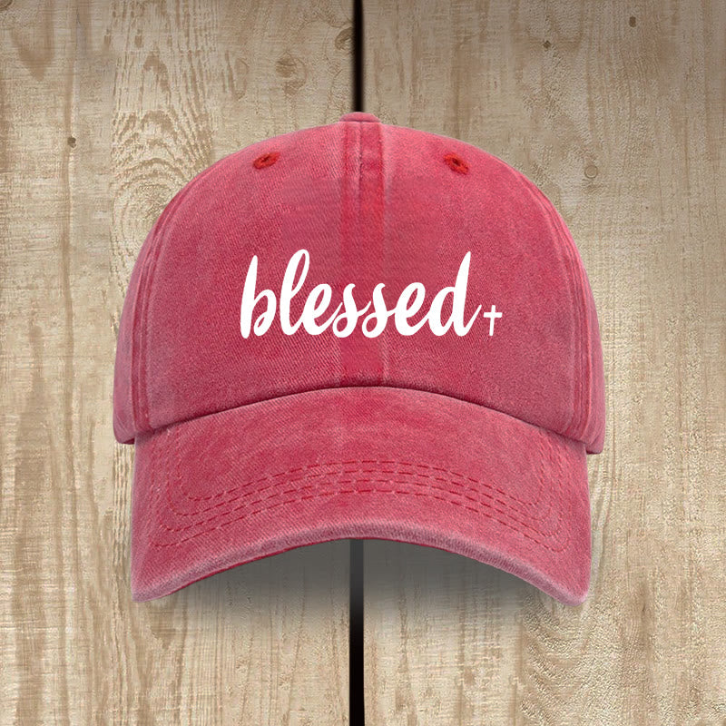 Christianartworkshop Cappello unisex in cotone lavato effetto consumato, stile streetwear, Blessed - Rosso - image 14