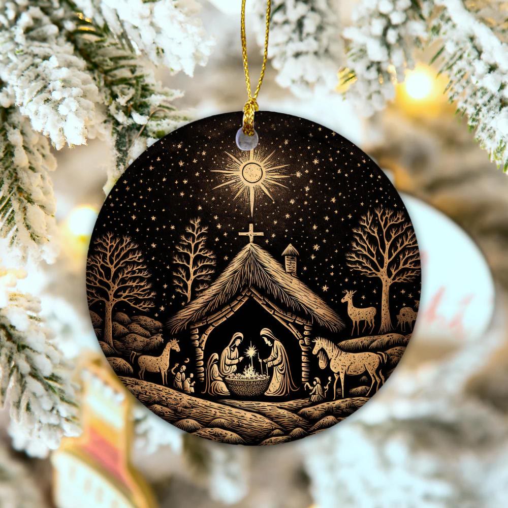 Christianartworkshop Decorazioni natalizie da appendere per presepe artistico nero e oro - Ceramica - image 1