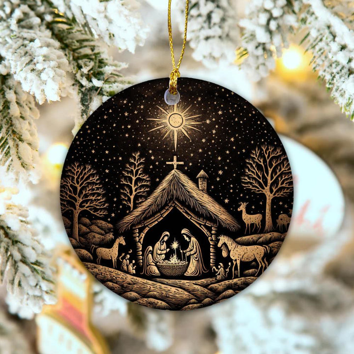 Christianartworkshop Decorazioni natalizie da appendere per presepe artistico nero e oro - Ceramica - image 1