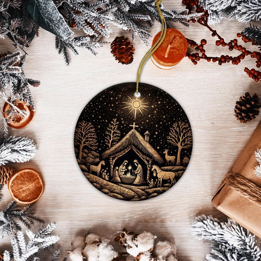 Christianartworkshop Decorazioni natalizie da appendere per presepe artistico nero e oro - image 2