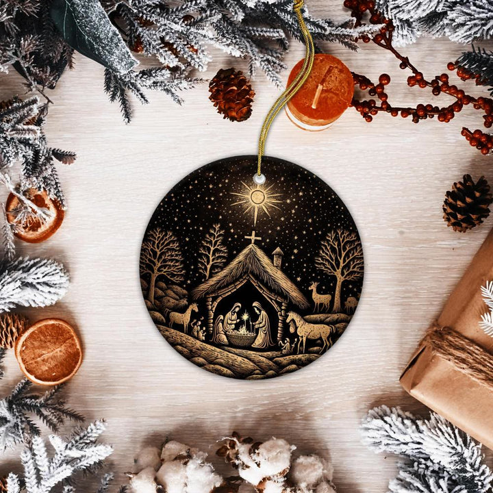 Christianartworkshop Decorazioni natalizie da appendere per presepe artistico nero e oro - image 2