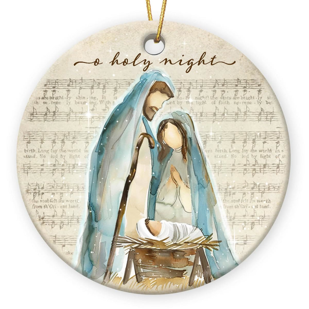Christianartworkshop O Holy Night Spartito musicale e decorazioni da appendere alla Natività in acquerello - Ceramica - image 1