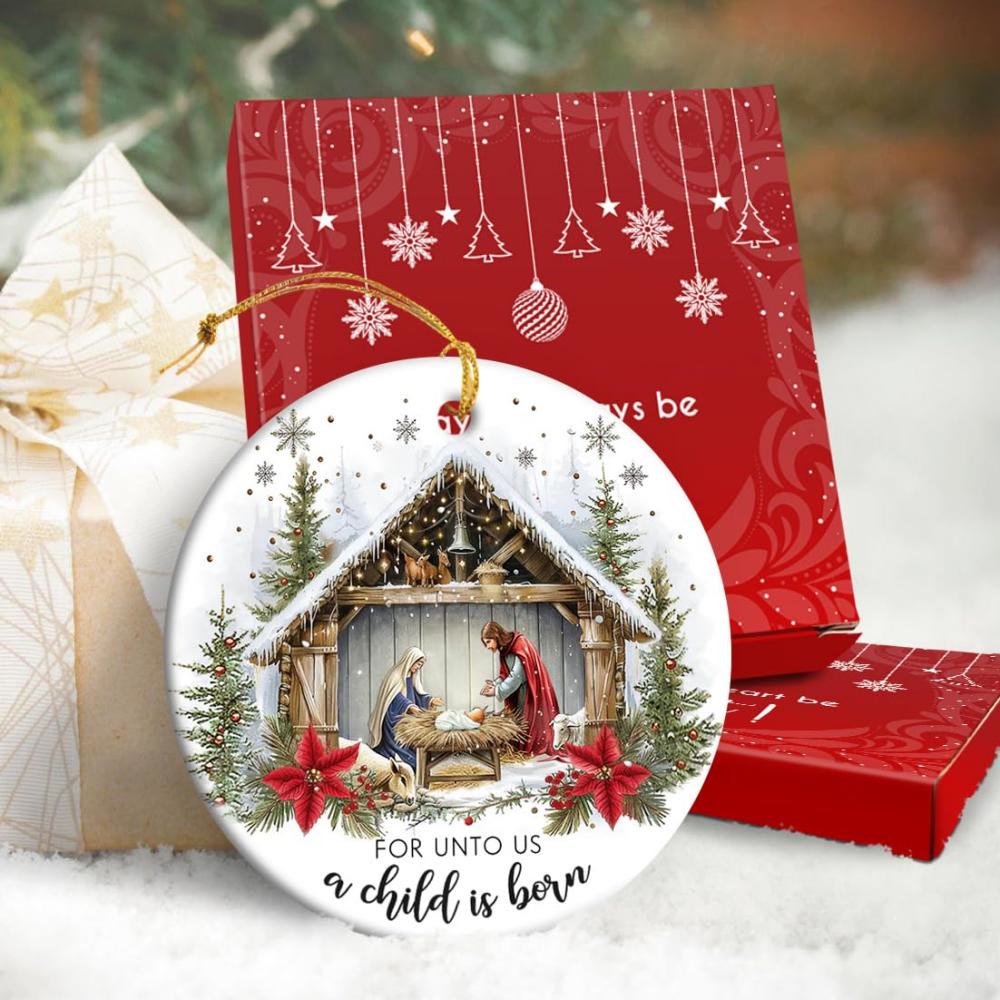 Christianartworkshop Perché un bambino è nato per noi, decorazioni da appendere alla natività innevata - Acrilico - image 0