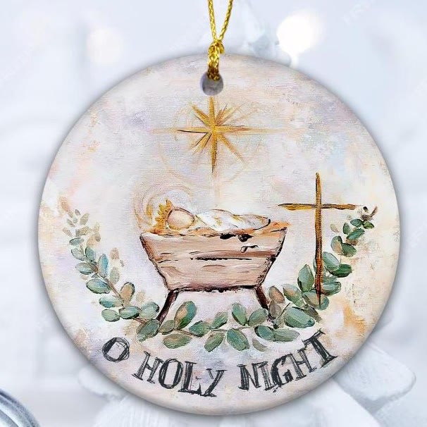Christianartworkshop Acquerello O Holy Night Natività e Croce Decorazioni Natalizie da Appendere - Ceramica - image 1