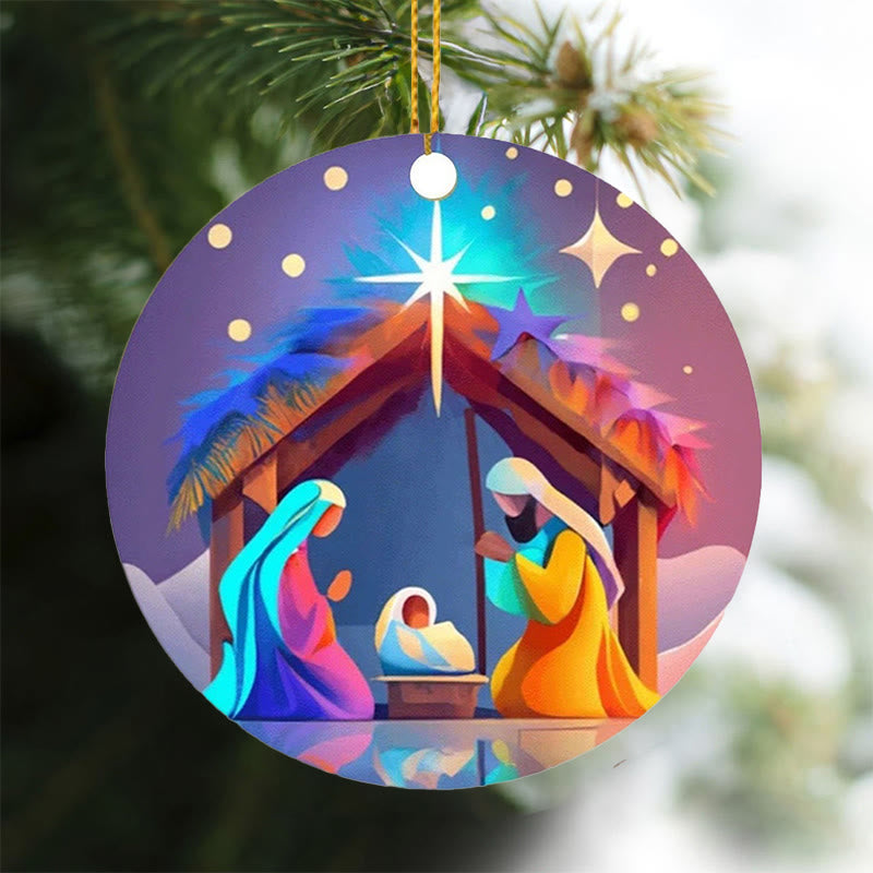 Christianartworkshop Astratto Stile Cartone Animato Natività Benedizione Natale Ornamenti da Appendere C - image 2