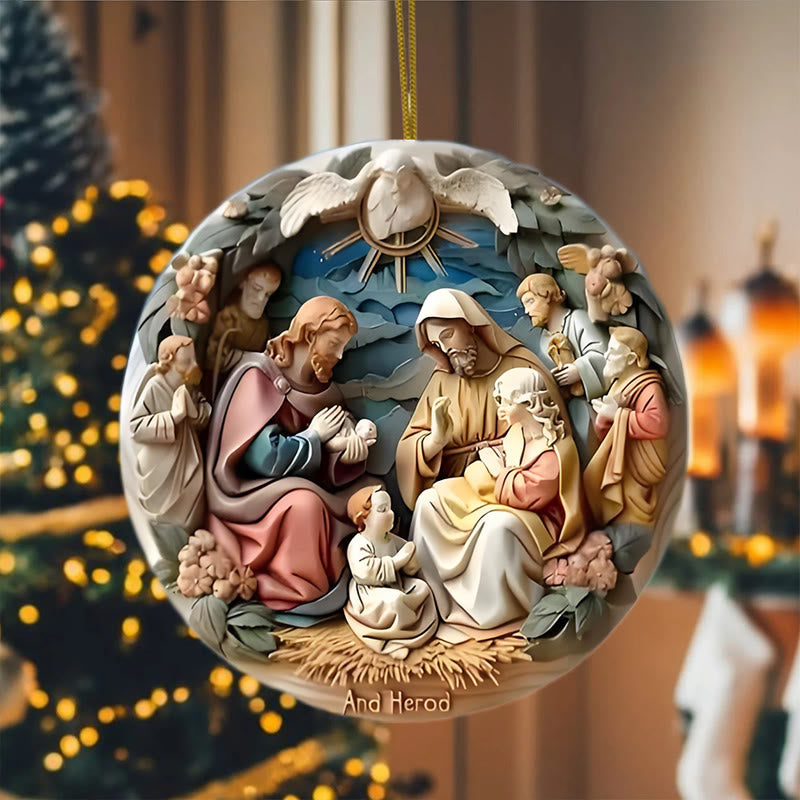 Christianartworkshop Presepe di Natale in stile classico colorato, decorazioni natalizie in acrilico da appendere - image 1