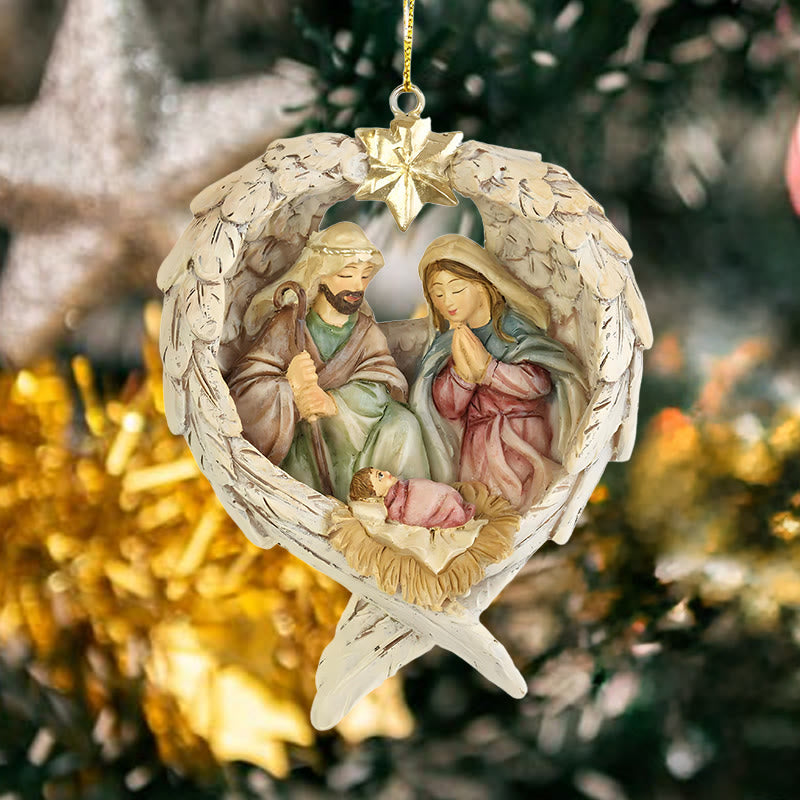 Christianartworkshop Presepe in stile classico con angeli, ali, stelle, decorazioni natalizie da appendere - Presepe - image 0