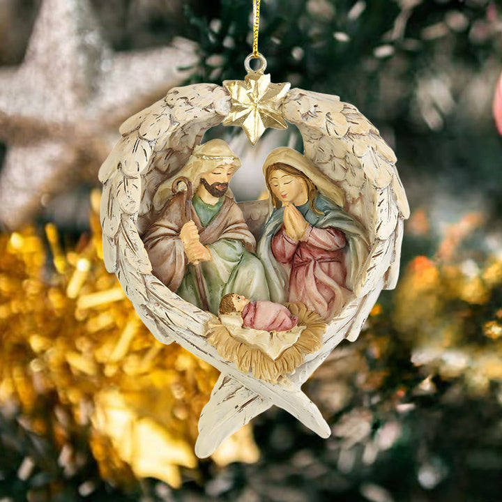 Christianartworkshop Presepe in stile classico con angeli, ali, stelle, decorazioni natalizie da appendere - Presepe - image 0