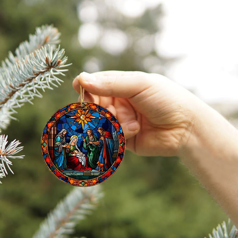 Christianartworkshop Stili di vetrate colorate Sacra Famiglia Decorazioni natalizie D - Acrilico - image 0