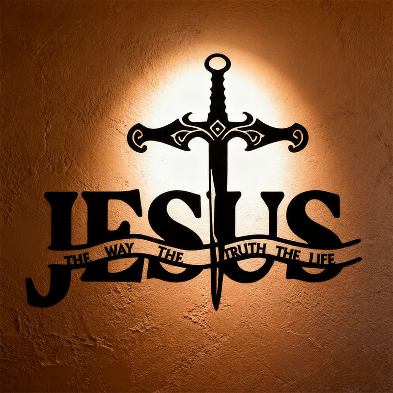 Christianartworkshop Ferro Nero GESÙ La Via Verità Vita Spada Decorazione da Parete in Metallo - Nero - 8,08''*11,81''/20,53*30 cm - image 0