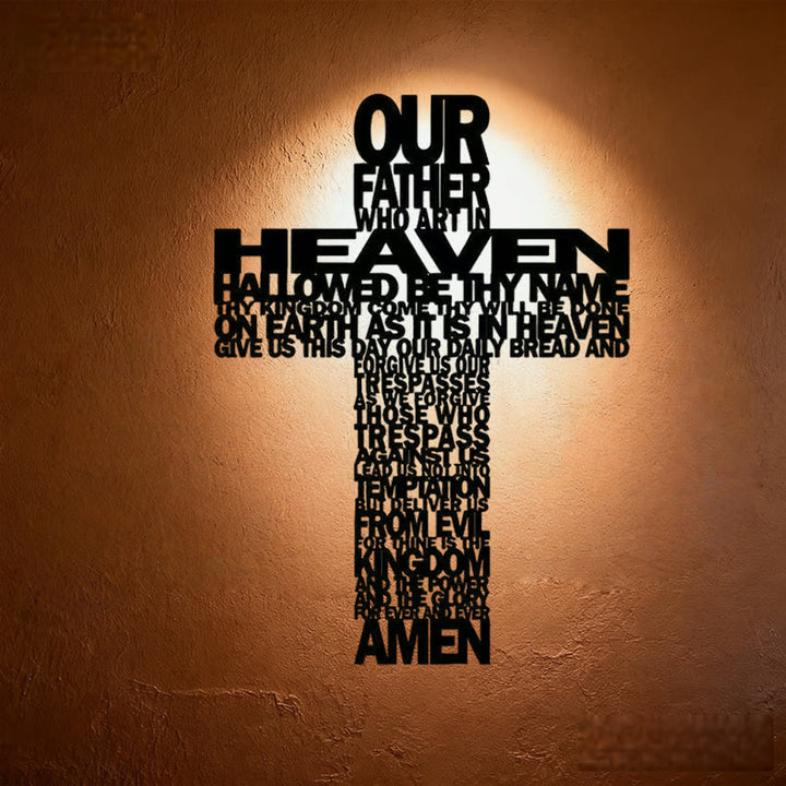 Christianartworkshop Croce del Padre Nostro testurizzata, decorazione da parete in metallo con frasi bibliche - Nero - 9,64*13,77"/24,5*35 cm - image 0