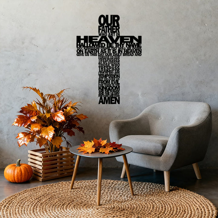 Christianartworkshop Croce del Padre Nostro testurizzata, decorazione da parete in metallo con frasi bibliche - image 3