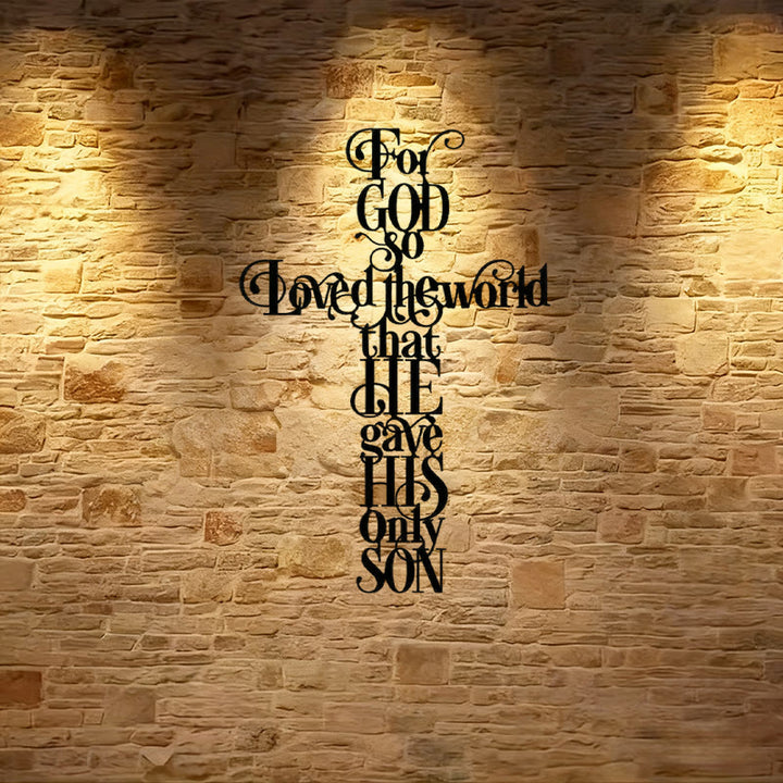 Christianartworkshop Giovanni 3:16 Perché Dio ha tanto amato il mondo Croce in metallo Decorazione da parete - Nero - 10,47"*15,74"/26,6*40 cm - image 1
