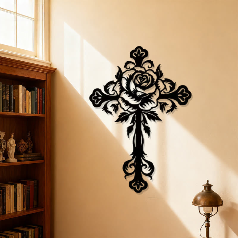 Christianartworkshop Croce floreale artistica in metallo nero per decorazione da parete - Nero - 11,02"*15,74"/28*40 cm - image 2