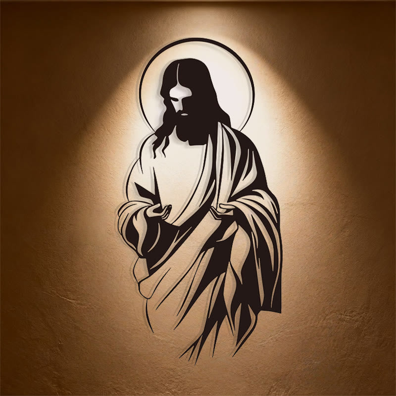 Christianartworkshop Decorazione da parete in metallo raffigurante Gesù con aureola per una casa fedele - Nero - 8,15"*15,74"/20,7*40 cm - image 0