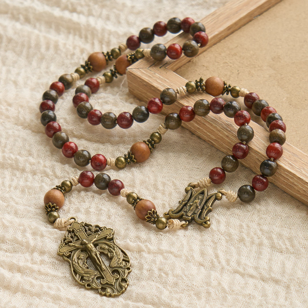 Christianartworkshop Rosario in legno tradizionale in stile natalizio: grani terrosi e crocifisso in bronzo - image 5