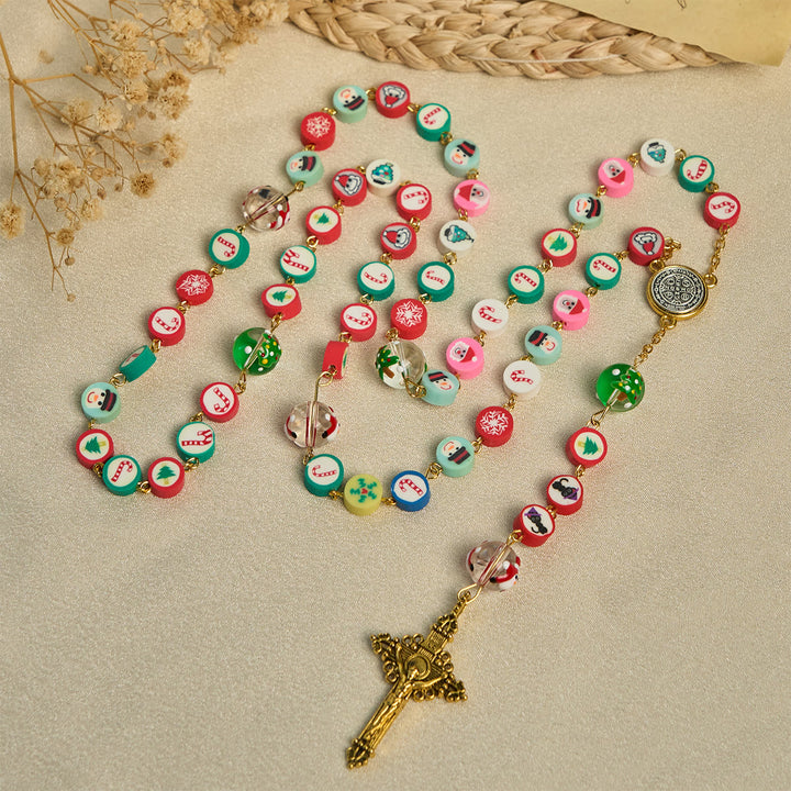Christianartworkshop Rosario natalizio stravagante: perline multicolori con motivi di pupazzo di neve e albero - image 2