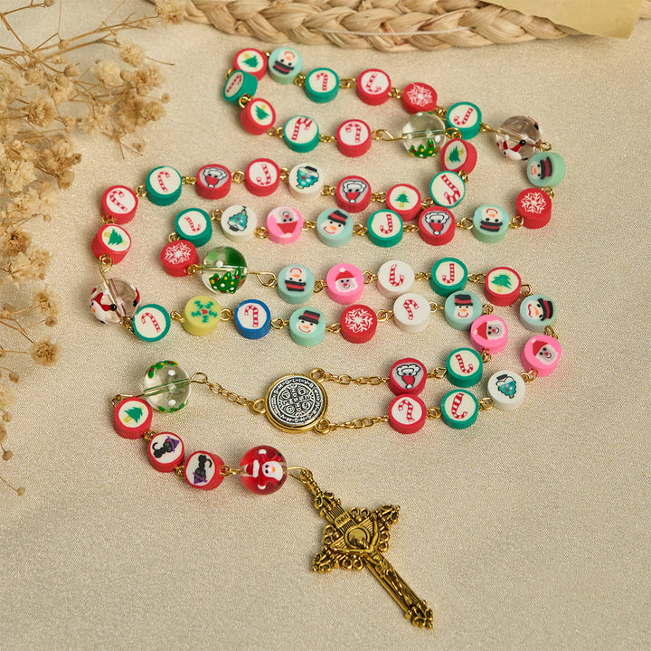 Christianartworkshop Rosario natalizio stravagante: perline multicolori con motivi di pupazzo di neve e albero - image 7