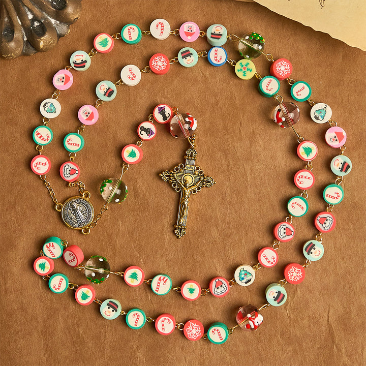 Christianartworkshop Rosario natalizio stravagante: perline multicolori con motivi di pupazzo di neve e albero - image 6