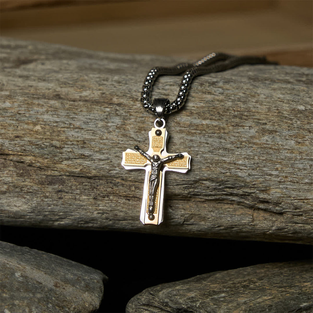 Collana con crocifisso in metallo bicolore Christianartworkshop con figura di Gesù: fusione di fede e arte - D'oro - image 0