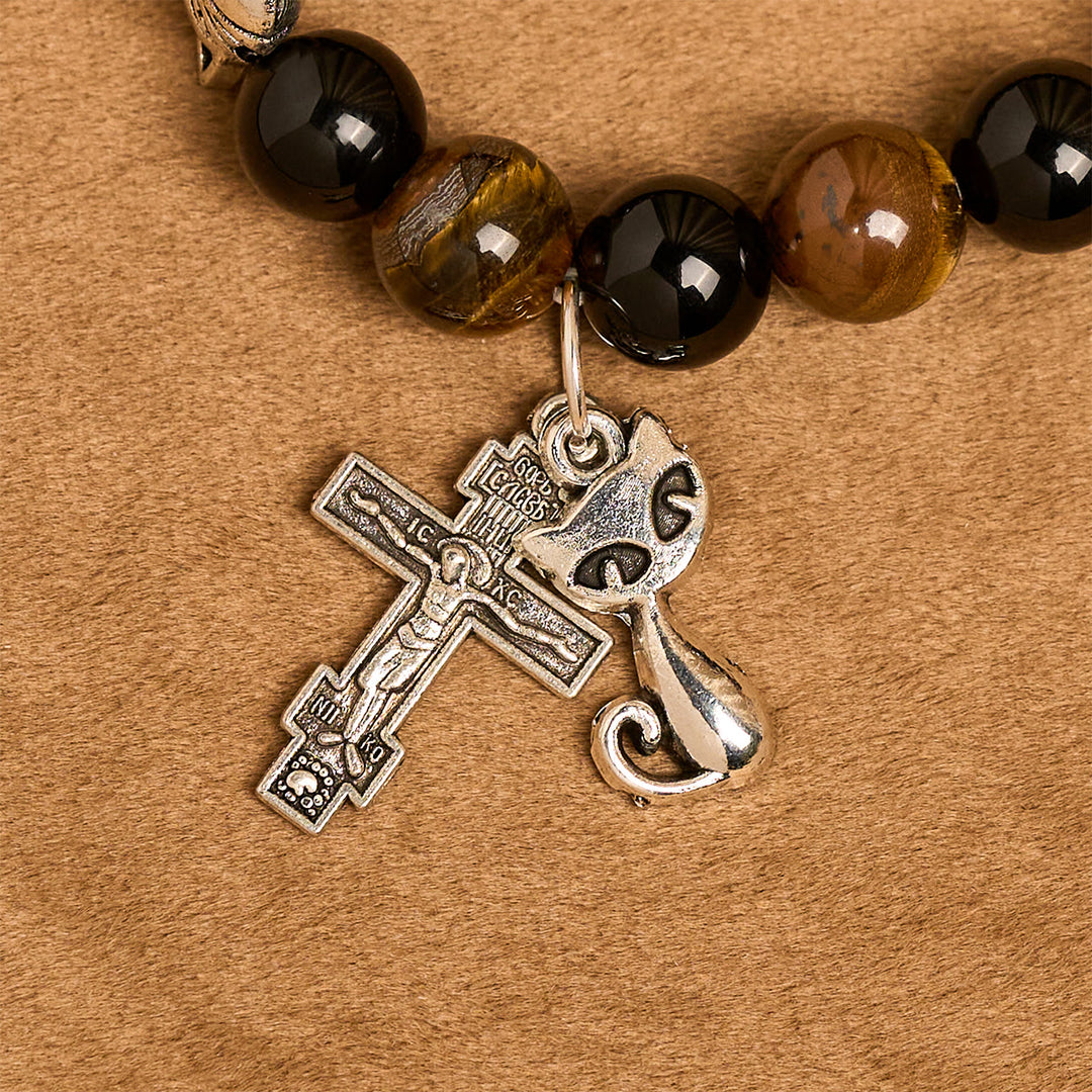 Christianartworkshop Fedele gatto soriano con perline nere marroni per braccialetto di preghiera amorevole, rosario animale - image 15