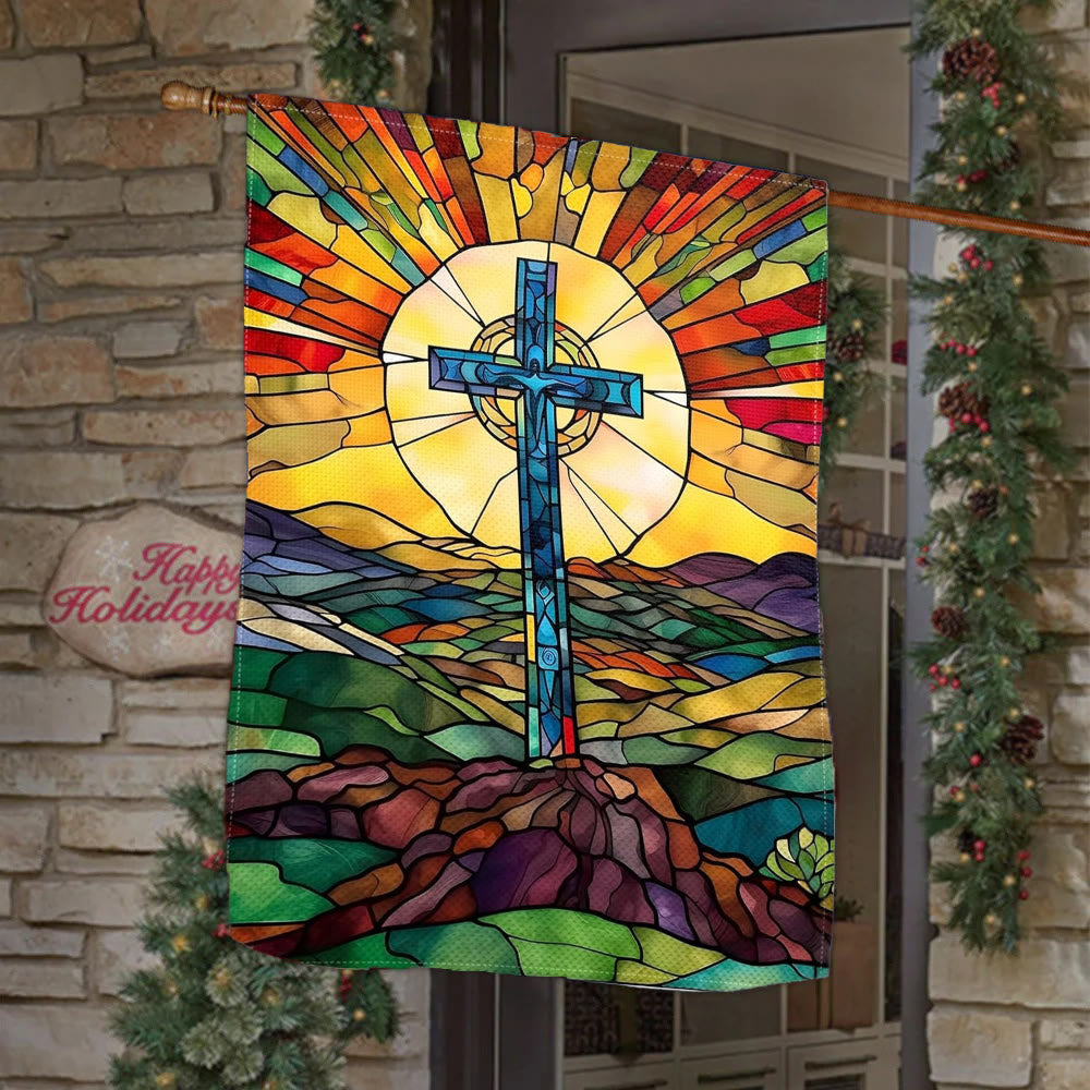 Bandiera da giardino con croce macchiata Christianartworkshop : vivace decorazione religiosa - 90×150 cm (3×5 piedi) - image 0