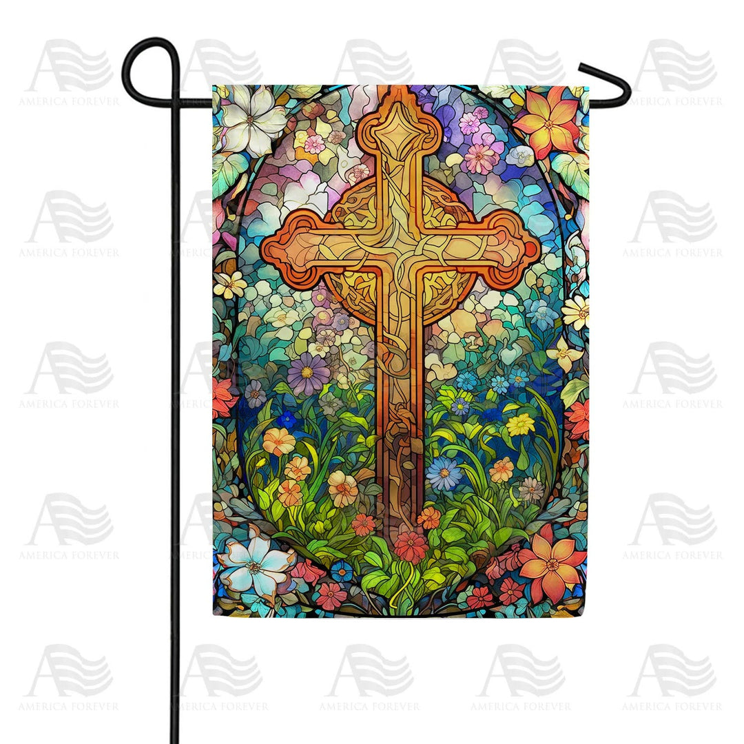 Christianartworkshop Floral - Bandiera da giardino con croce macchiata e cerchiata: decorazione religiosa per il cortile - image 5