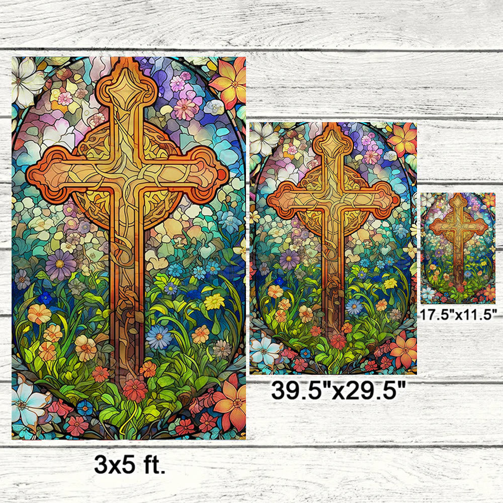 Christianartworkshop Floral - Bandiera da giardino con croce macchiata e cerchiata: decorazione religiosa per il cortile - image 6