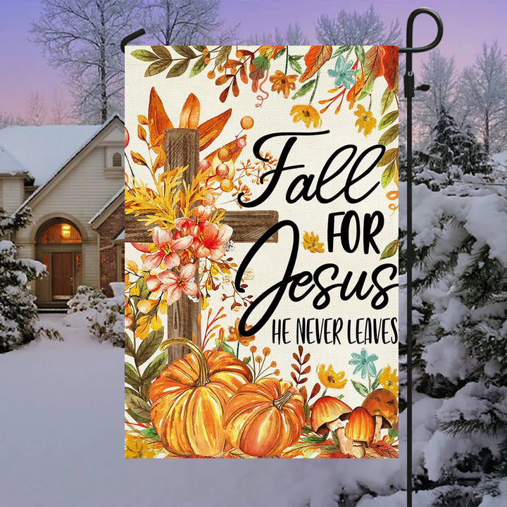 Christianartworkshop Bandiera autunnale da giardino "Innamorarsi di Gesù" con cardinali rossi e zucche - image 9