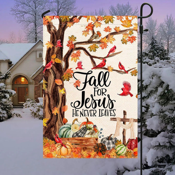 Christianartworkshop Bandiera autunnale da giardino "Innamorarsi di Gesù" con cardinali rossi e zucche - image 2