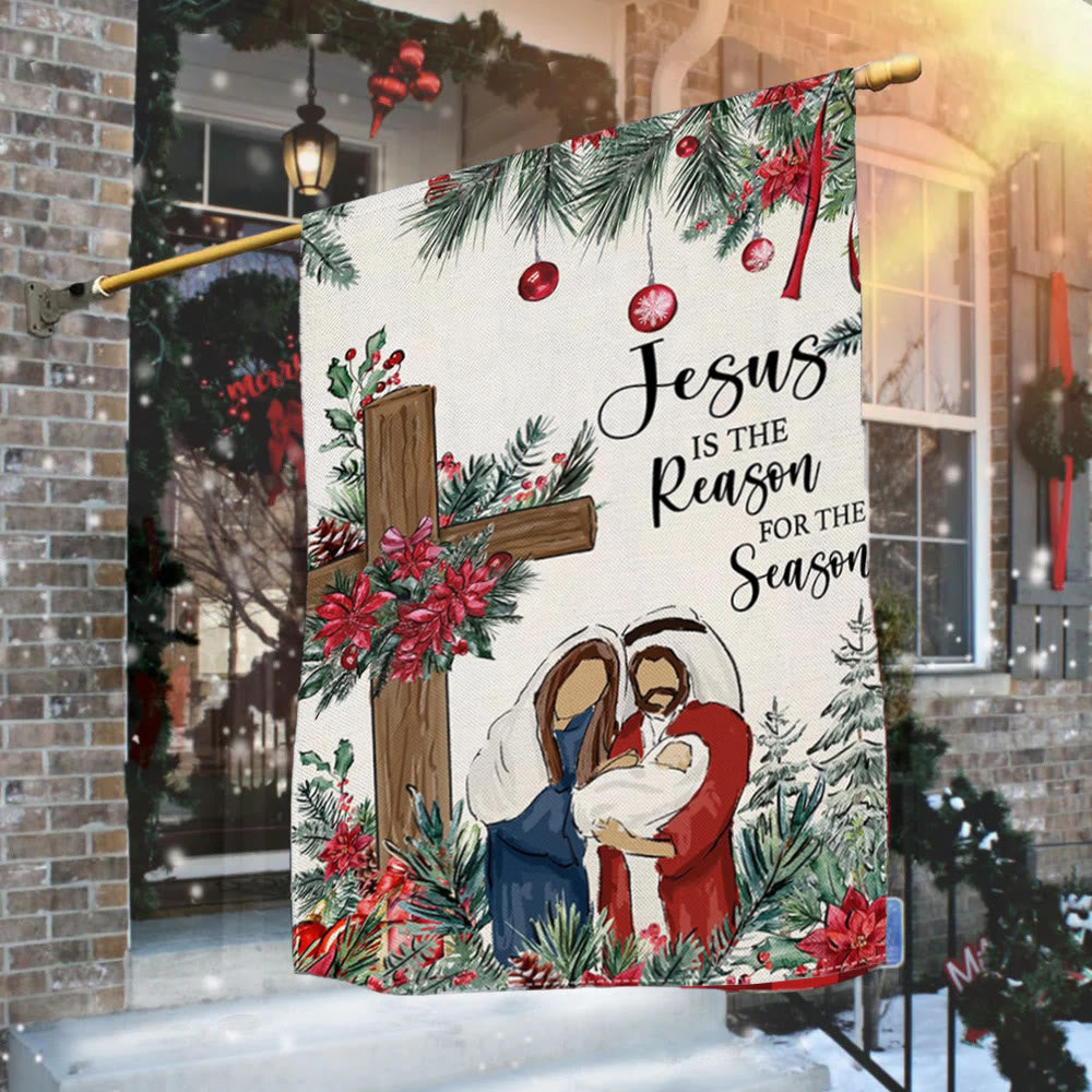 Christianartworkshop Gesù è la ragione, bandiera da giardino della Natività: decorazione natalizia della fede - 90×150 cm (3×5 piedi) - image 0