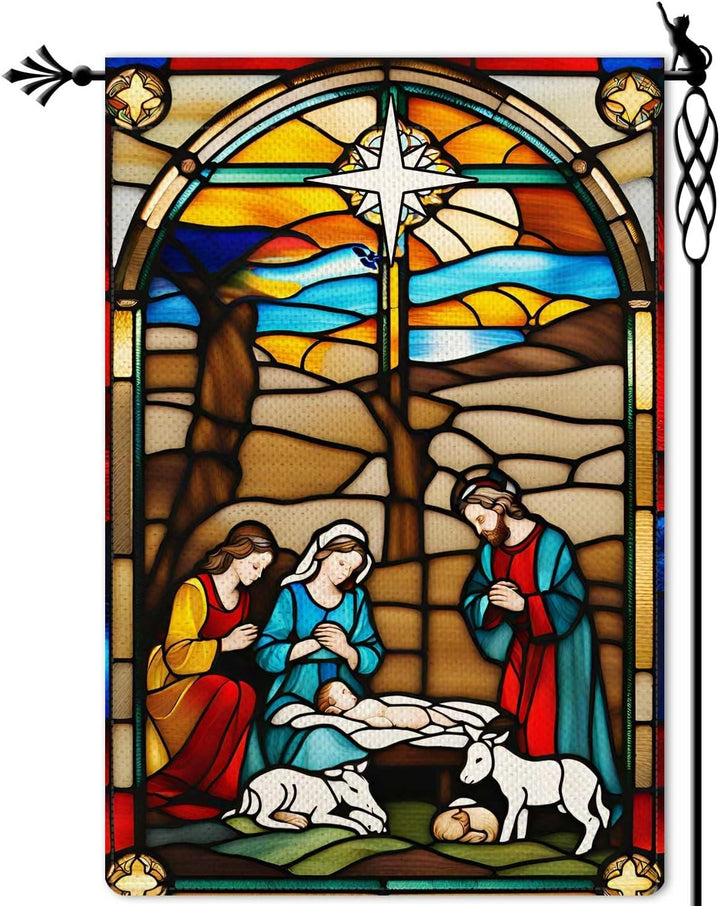 Christianartworkshop Bandiera da giardino della Natività della Sacra Famiglia: macchiata - Decorazione natalizia in stile - image 6