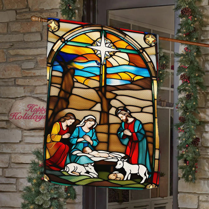 Christianartworkshop Bandiera da giardino della Natività della Sacra Famiglia: macchiata - Decorazione natalizia in stile - image 1