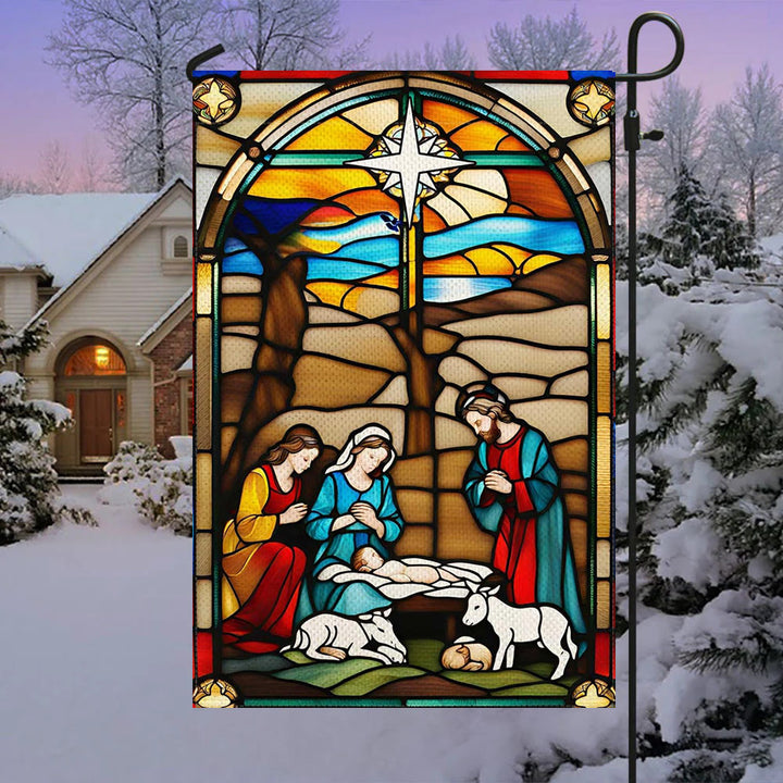 Christianartworkshop Bandiera da giardino della Natività della Sacra Famiglia: macchiata - Decorazione natalizia in stile - image 2