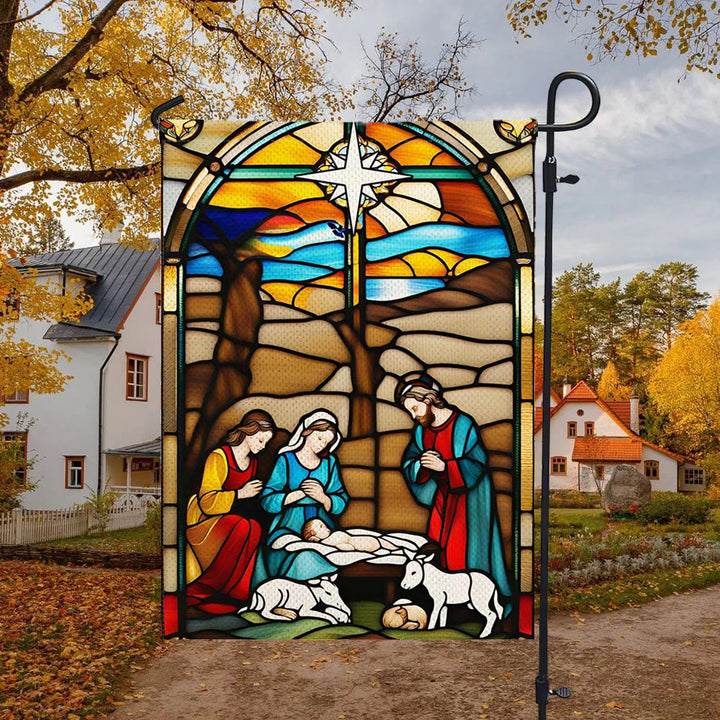 Christianartworkshop Bandiera da giardino della Natività della Sacra Famiglia: macchiata - Decorazione natalizia in stile - image 4