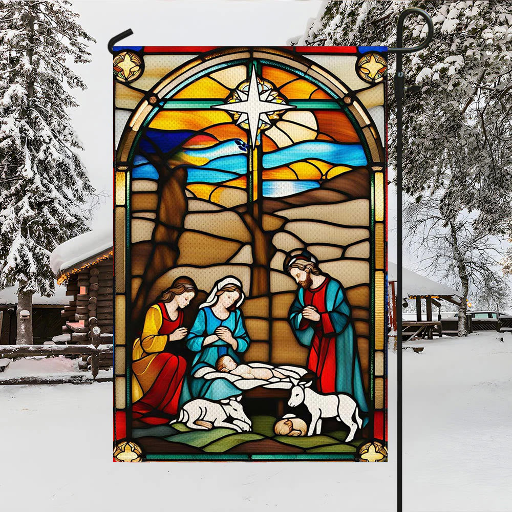 Christianartworkshop Bandiera da giardino della Natività della Sacra Famiglia: macchiata - Decorazione natalizia in stile - image 3