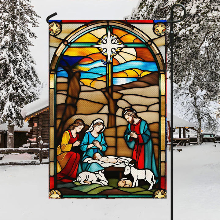 Christianartworkshop Bandiera da giardino della Natività della Sacra Famiglia: macchiata - Decorazione natalizia in stile - image 3