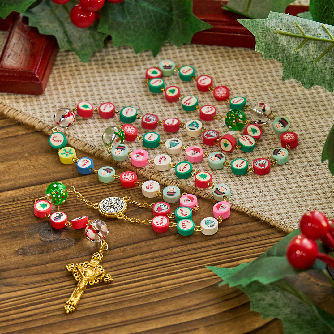 Christianartworkshop Rosario natalizio stravagante: perline multicolori con motivi di pupazzo di neve e albero - Rosario di Natale multicolore - image 0