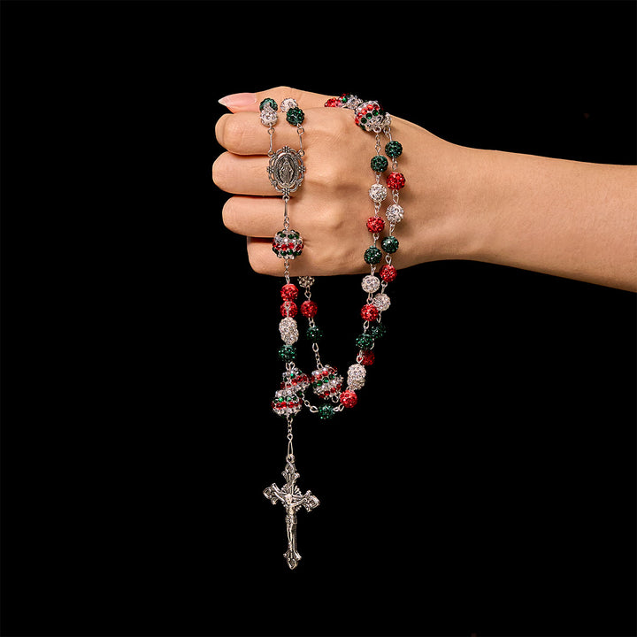 Rosario scintillante con perline tricolori ricoperte di cristallo e medaglia miracolosa Christianartworkshop - image 3