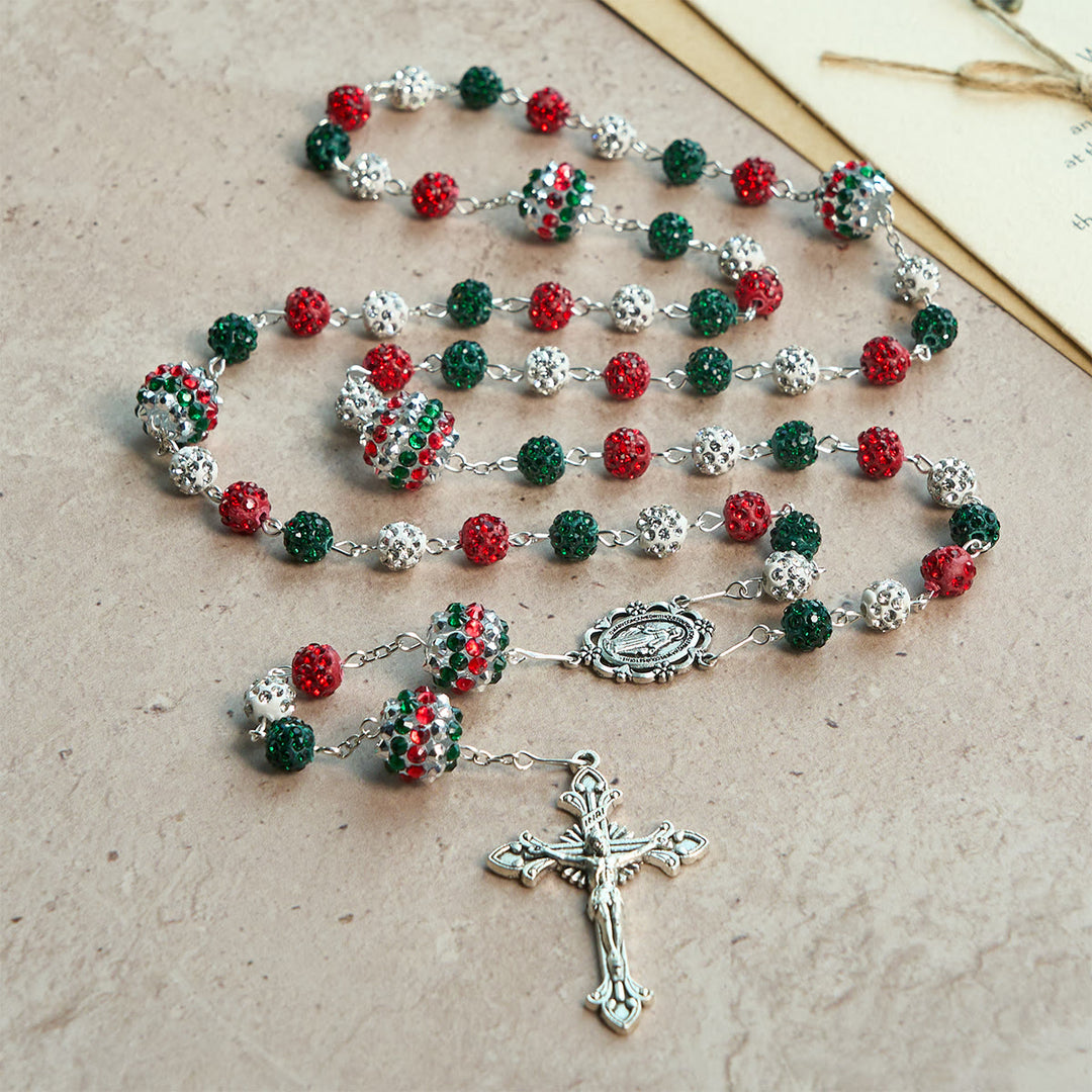 Rosario scintillante con perline tricolori ricoperte di cristallo e medaglia miracolosa Christianartworkshop - image 5