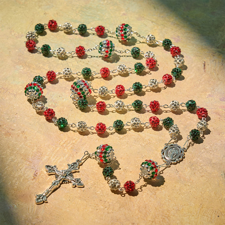 Rosario scintillante con perline tricolori ricoperte di cristallo e medaglia miracolosa Christianartworkshop - image 2