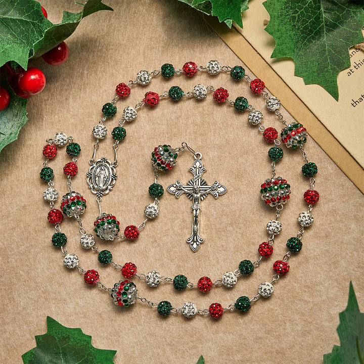 Rosario scintillante con perline tricolori ricoperte di cristallo e medaglia miracolosa Christianartworkshop - Medaglia miracolosa e crocifisso - image 0