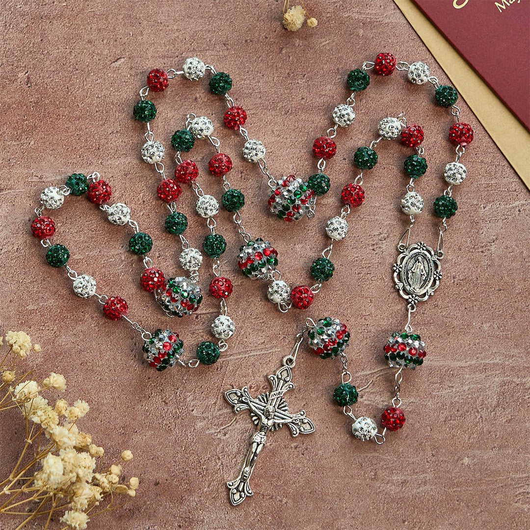 Rosario scintillante con perline tricolori ricoperte di cristallo e medaglia miracolosa Christianartworkshop - image 10