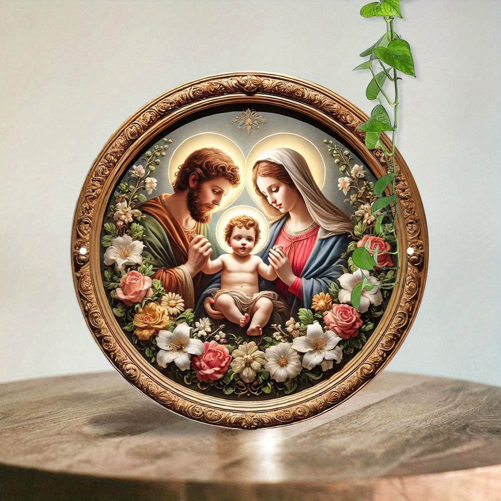 Christianartworkshop Ornamenti floreali dorati con cornice della Sacra Famiglia - 7,87''/20 cm - image 0