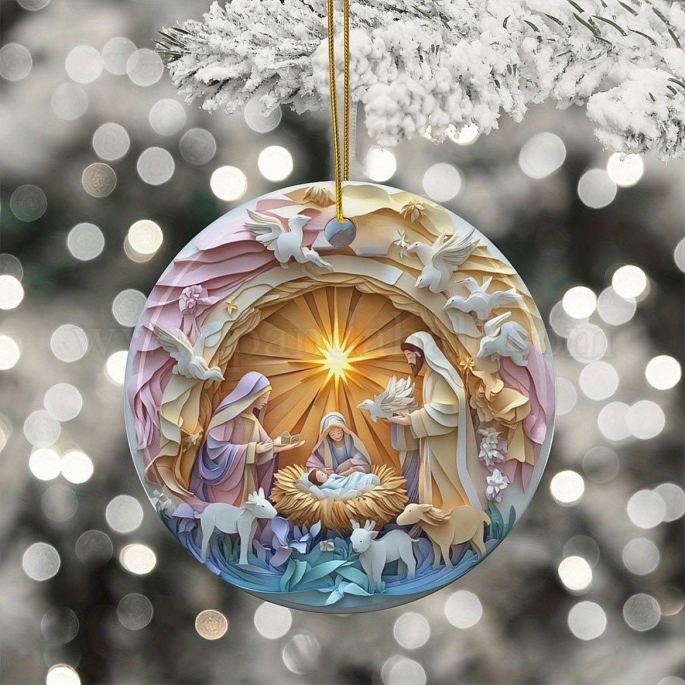 Christianartworkshop Arte Pastello Presepe Albero di Natale Decorazioni da Appendere - image 1