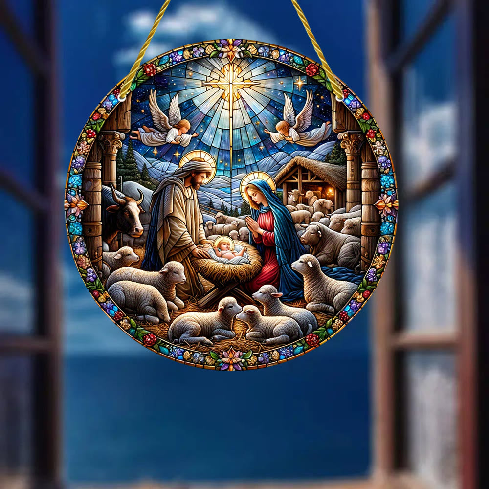 Christianartworkshop Presepe contemporaneo colorato con decorazioni appese colorate a forma di pecora - image 1