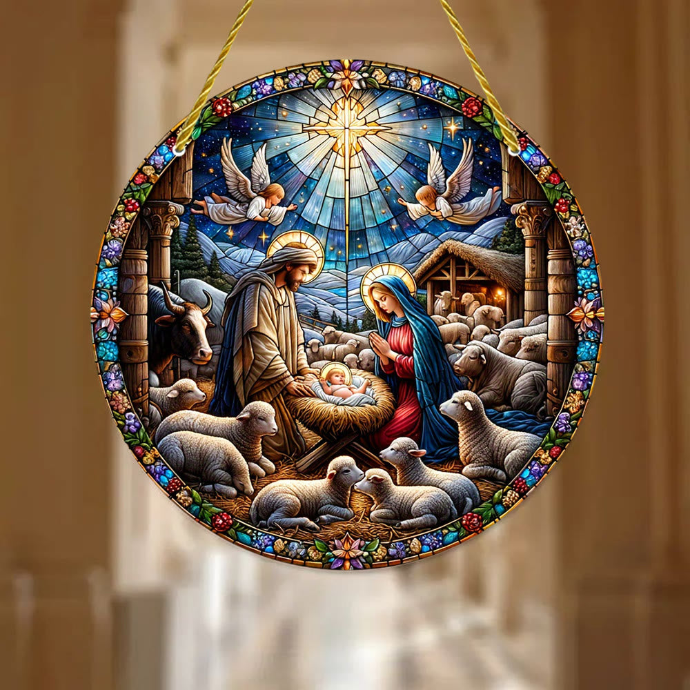 Christianartworkshop Presepe contemporaneo colorato con decorazioni appese colorate a forma di pecora - 7,87''/20 cm - image 0