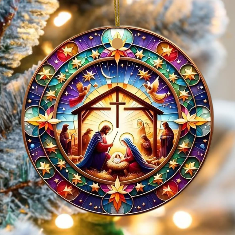 Christianartworkshop - Decorazioni natalizie da appendere con angeli della scena della natività dai colori vivaci - image 0